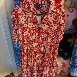 Red and White Floral Dress